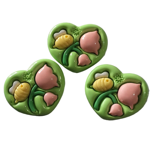 Spring Heart Flatback Charm
